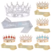 Set of 2pcs Including a Rhinestone Crown And a Golden Tiara with Sash - Dazzling Party Gear for Women